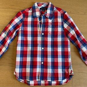 Tommy Hilfiger Red and Blue Plaid Kids Button Up Shirt XS 4-5T